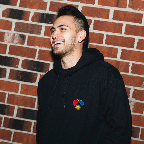 Embroidered black hoodie hot sale